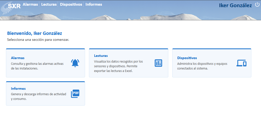 Pantalla de inicio tras el login